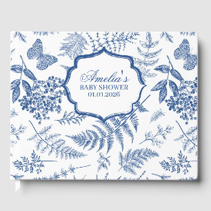Elegant Blue Toile Print Personalised Baby Shower Guest Book