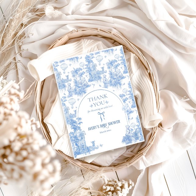 Elegant Blue Toile Safari Boy Baby Shower Thank You Card (Creator Uploaded)