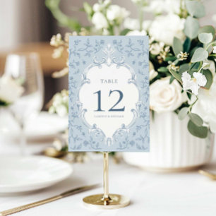 Elegant Blue Toile Wedding Table Number Card