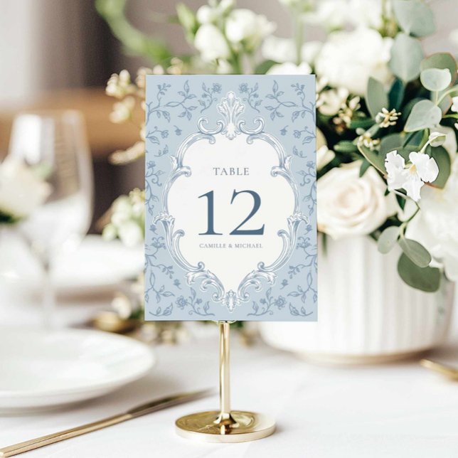 Elegant Blue Toile Wedding Table Number Card (Blue Toile Wedding Table Numbers)