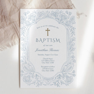 Elegant Blue Traditional Baptism Invitation
