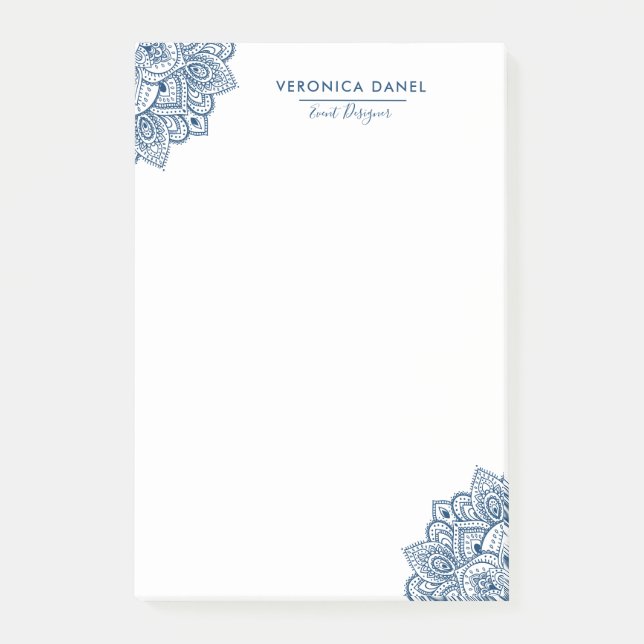 Elegant Blue Tribal Mandala Lace Design Post-it Notes (Front)