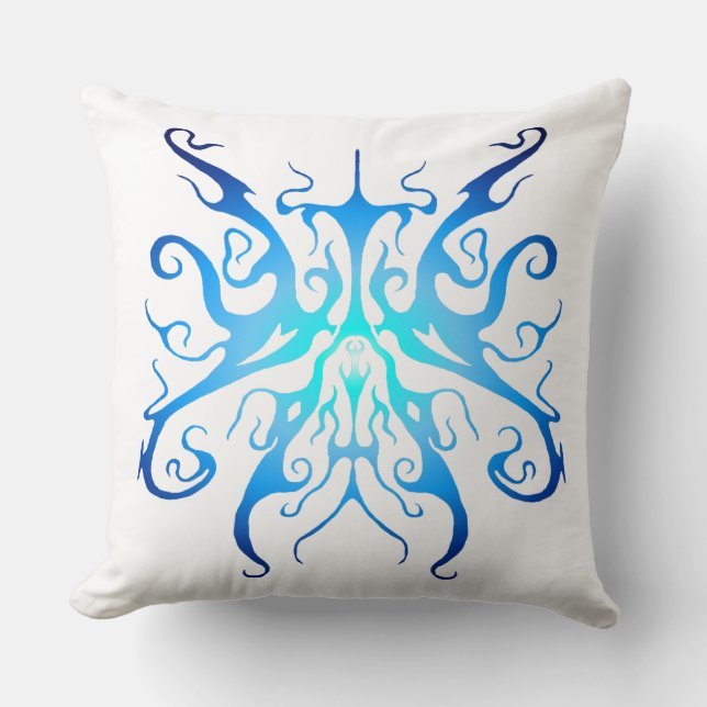 Elegant Blue Tribal Mask Abstract Design Cushion (Front)