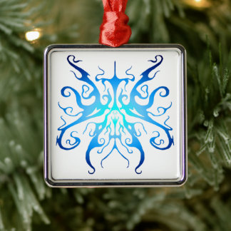 Elegant Blue Tribal Mask Abstract Design Metal Tree Decoration