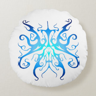 Elegant Blue Tribal Mask Abstract Design Round Cushion