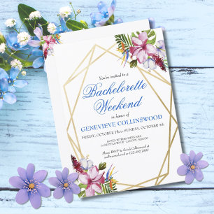 Elegant Blue Tropical Bachelorette Weekend Invitation