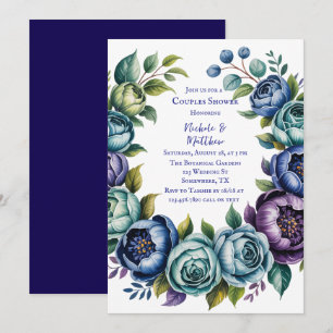 Elegant Blue Turquoise Floral Couples Shower Invitation