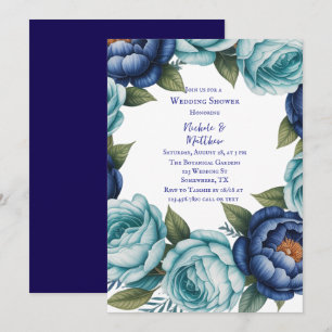 Elegant Blue Turquoise Floral Wedding Shower Invitation