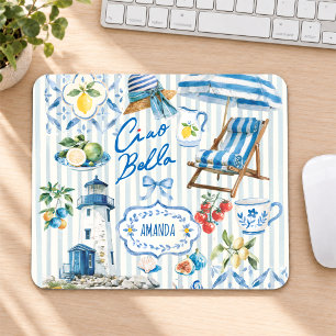 Elegant Blue Turquoise Sicilian Citrus Collage Mouse Mat