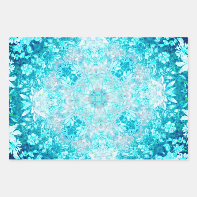 Elegant Blue Turquoise Sky Crystal Mandala Wrapping Paper Sheet (Front)