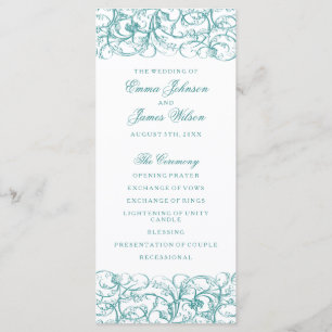 Elegant blue / turquoise swirls wedding program programme
