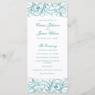 Elegant blue / turquoise swirls wedding program programme