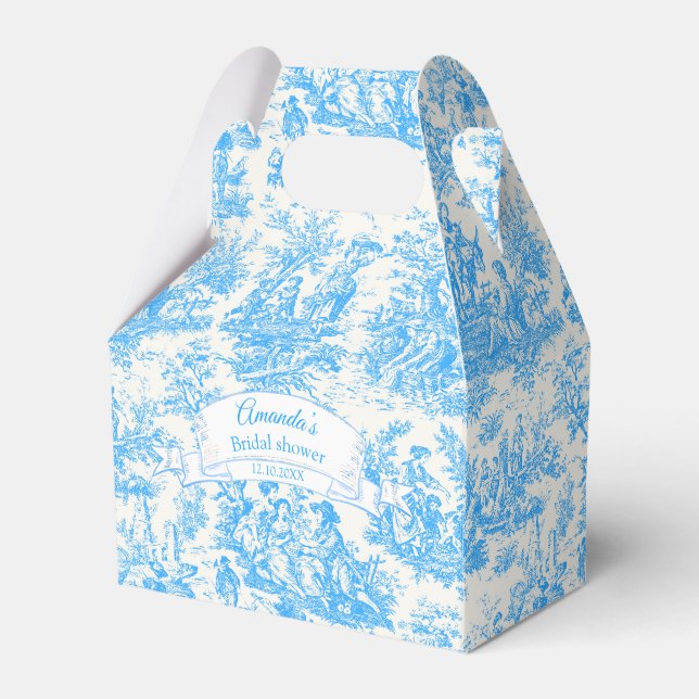 Elegant blue turquoise toile de jouy Bridal shower Favour Box (Front Side)