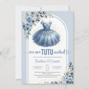 Elegant blue tutu dress navy floral Baby Shower Invitation