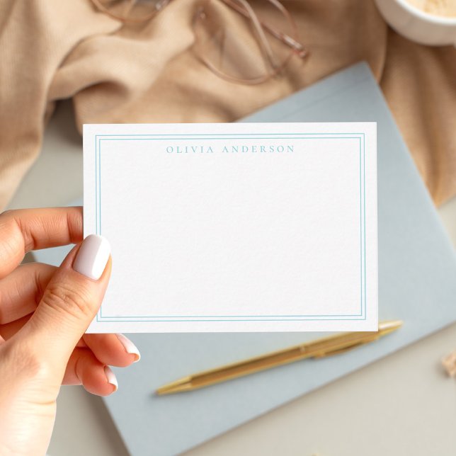 Elegant Blue Two Border Minimalist Monogram Name Card (Creator Uploaded)