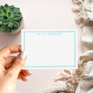Elegant Blue Two Border Minimalist Monogram Name Card