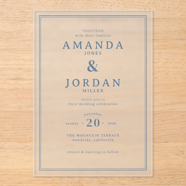 Elegant Blue Typographic Wedding Invitation (Front)