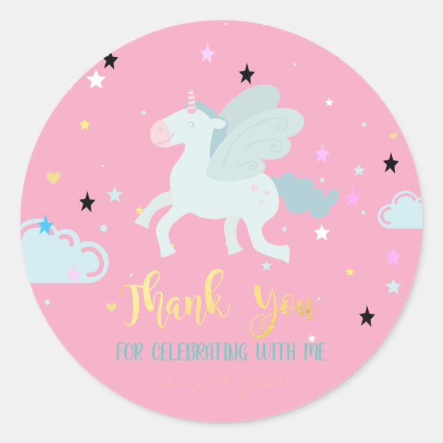 Elegant Blue Unicorn, Stars,Cloud Classic Round Sticker (Front)