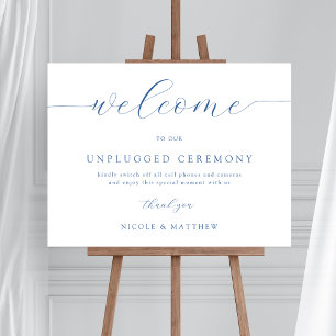 Elegant Blue Unplugged Wedding Welcome Sign
