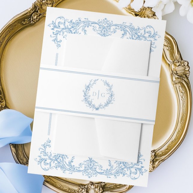 Elegant Blue Victorian Crest Wedding Invitation Invitation Belly Band (Creator Uploaded)