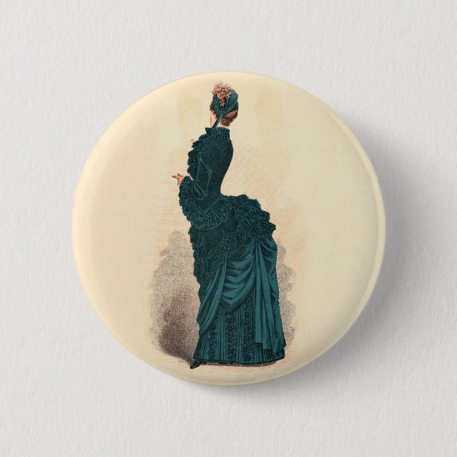 Elegant Blue Victorian Dress Fashion Woman Art 6 Cm Round Badge (Front)