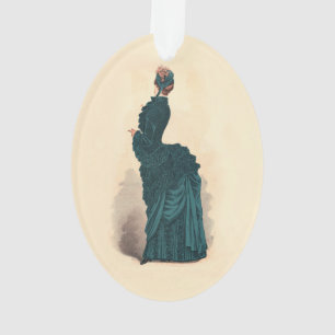 Elegant Blue Victorian Dress Fashion Woman Art Ornament