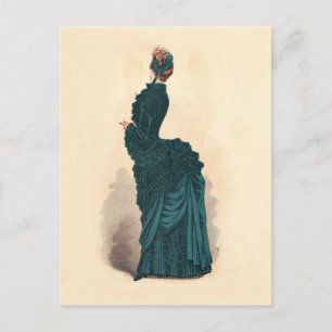 Elegant Blue Victorian Dress Fashion Woman Art Postcard