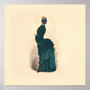 Elegant Blue Victorian Dress Fashion Woman Art Poster