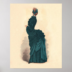 Elegant Blue Victorian Dress Fashion Woman Art Poster