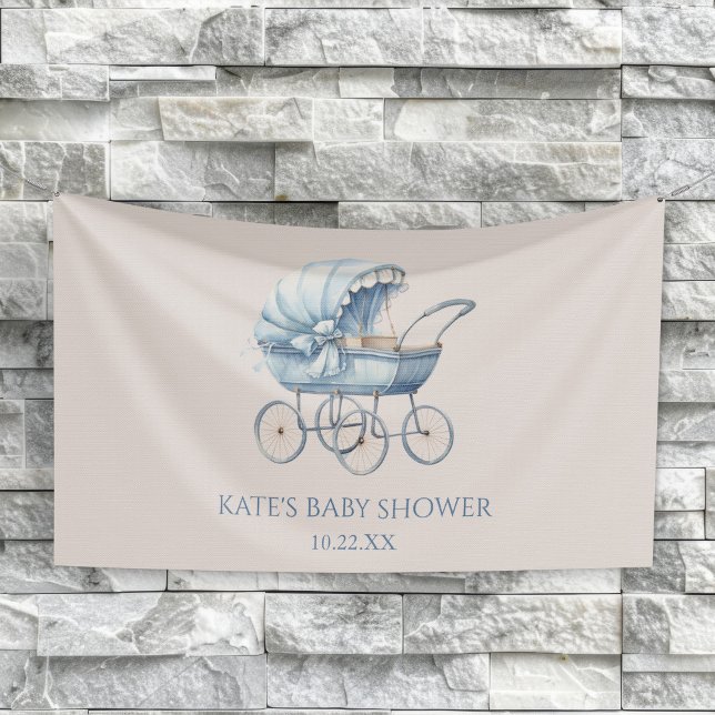 Elegant Blue Vintage Baby Carriage Baby Shower Banner (Creator Uploaded)