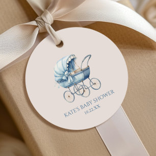 Elegant Blue Vintage Baby Carriage Baby Shower Favour Tags