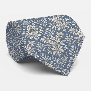 Elegant Blue Vintage Botanical Pattern Tie