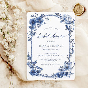 Elegant Blue Vintage Bridal Shower Invitation