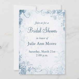 Elegant Blue Vintage Bridal Shower Invitation