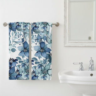 Elegant Blue Vintage Chintz Pattern Bath Towel Set