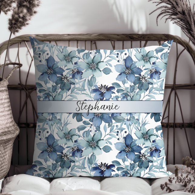 Elegant Blue Vintage Chintz Pattern Monogram Cushion (Creator Uploaded)