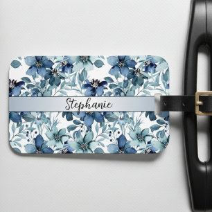 Elegant Blue Vintage Chintz Pattern Monogram Luggage Tag