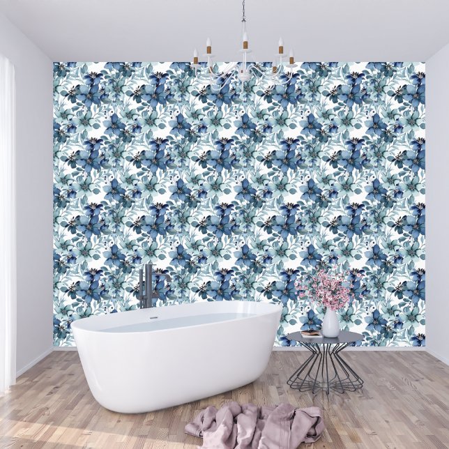 Elegant Blue Vintage Chintz Pattern Monogram Wallpaper (Creator Uploaded)