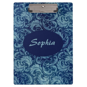 Elegant Blue Vintage Damask Pattern Clipboard