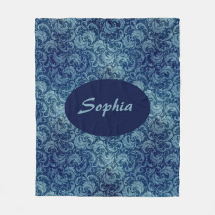 Elegant Blue Vintage Damask Pattern Fleece Blanket