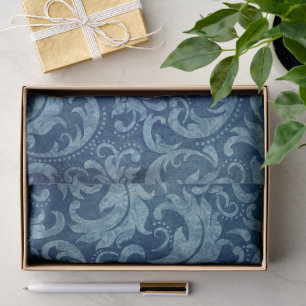 Elegant Blue Vintage Damask Pattern Tissue Paper