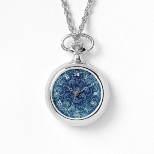 Elegant Blue Vintage Damask Pattern Watch