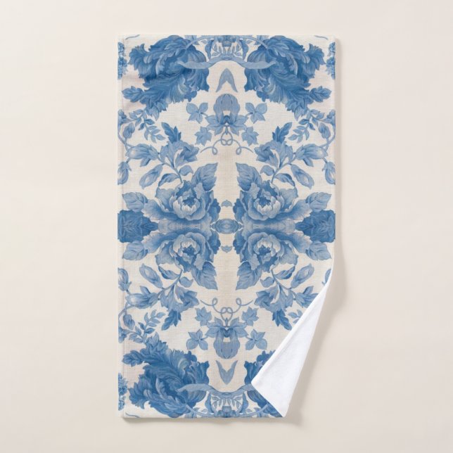 Elegant blue vintage floral  hand towel (Hand Towel)