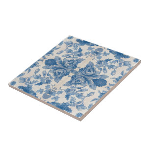 Elegant blue vintage floral tile