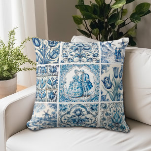 Elegant Blue Vintage Floral Toile Cushion