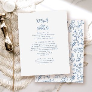 Elegant Blue Vintage Floral Wedding Enclosure Card