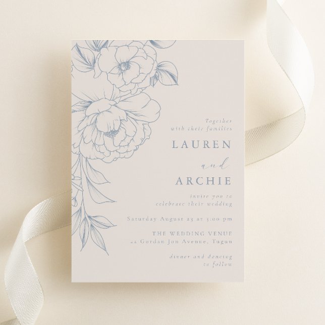 Elegant Blue Vintage Floral Wedding Invitation (Creator Uploaded)