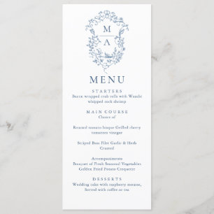 Elegant Blue Vintage Garden Flowers Wedding Dinner Menu