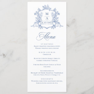 Elegant Blue Vintage Garden Flowers Wedding Dinner Menu