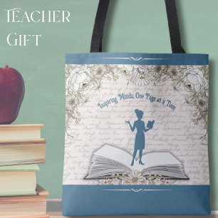 Elegant Blue Vintage Script Teacher Appreciation Tote Bag